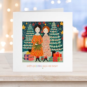 Carte de Noël lesbienne gay, Père Noël Lgbtq+ Fierté, femme couple gay, amusement rétro des années 70, amoureux. L 11
