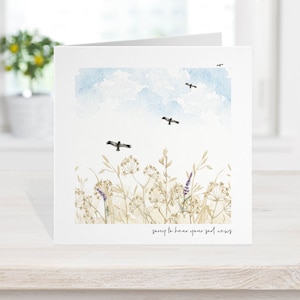 Carte de sympathie, carte de condoléances, deuil et deuil avec oiseaux aquarelles, fleurs sauvages des champs, personnalisation des premiers mots