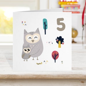 Carte d'anniversaire pour enfants de tout âge, carte d'anniversaire de bébé hibou avec un numéro, 1er 2e 3e 4e 5e carte d'anniversaire carte moderne contemporaine pour enfants