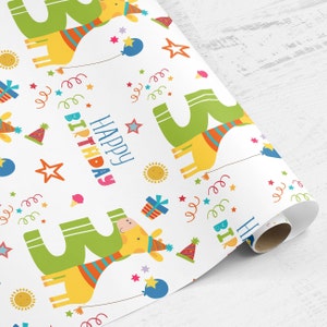 Rouleau de papier cadeau pour le 3e anniversaire, emballage cadeau pour le troisième anniversaire, girafe en papier cadeau pour enfants