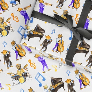 Jazz Geschenkpapier, Vatertagsgeschenkpapier, Musik Geschenkpapier für Dad Men, Kontrabass Trommeln Geschenkpapier v3