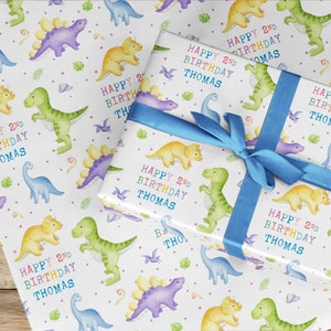 Papier cadeau dinosaure, rouleau ou feuilles d'emballage cadeau 1er 2e 3e 4e 5e anniversaire, fête dinosaure pour garçons et filles. Emballage d'anniversaire personnalisé