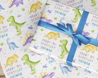 Dinosaur Birthday Wrapping Paper: Personalized Dino Party Gift Wrap