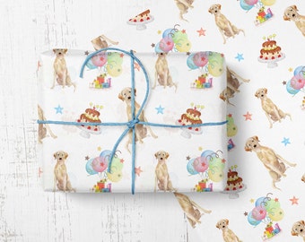 Labrador Birthday Wrapping Paper, Matching Card Set