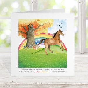 Carte commémorative de sympathie poulain alezan cheval poney, pont arc-en-ciel carte de perte d'animal de compagnie carte de deuil animal, désolé votre perte carte de poney