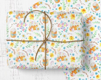 Happy Easter Cake & Egg Wrapping Paper: Floral Gift Wrap