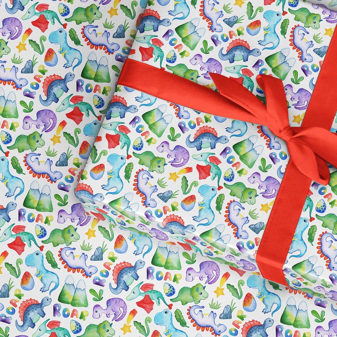 Dinosaur Wrapping Paper Dino Gift Wrap Kids Wrapping Paper Etsy UK