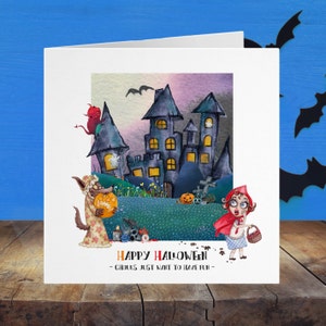 Cartão de aniversário de Halloween e papel de embrulho, todas as idades, papel de embrulho de boneca de lobisomem, papel de embrulho de Halloween para crianças, cartão gótico, cartão assustador