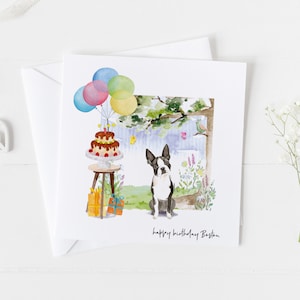 Boston Terrier verjaardagskaart & bijpassend inpakpapier, elke leeftijd, hond verjaardagskaart voor, furbaby verjaardag, Amerikaanse gentleman verjaardag