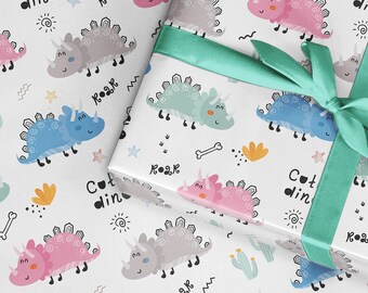 Dinosaur Birthday Wrapping Paper, Kids Dino Gift Wrap