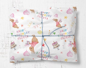 Personalized Rabbit Birthday Wrapping Paper: Kids Name & Age