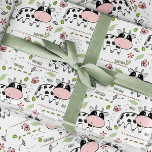 Cow Wrapping Paper. Gift Wrap and Tags With a Cow. Farmland Animal