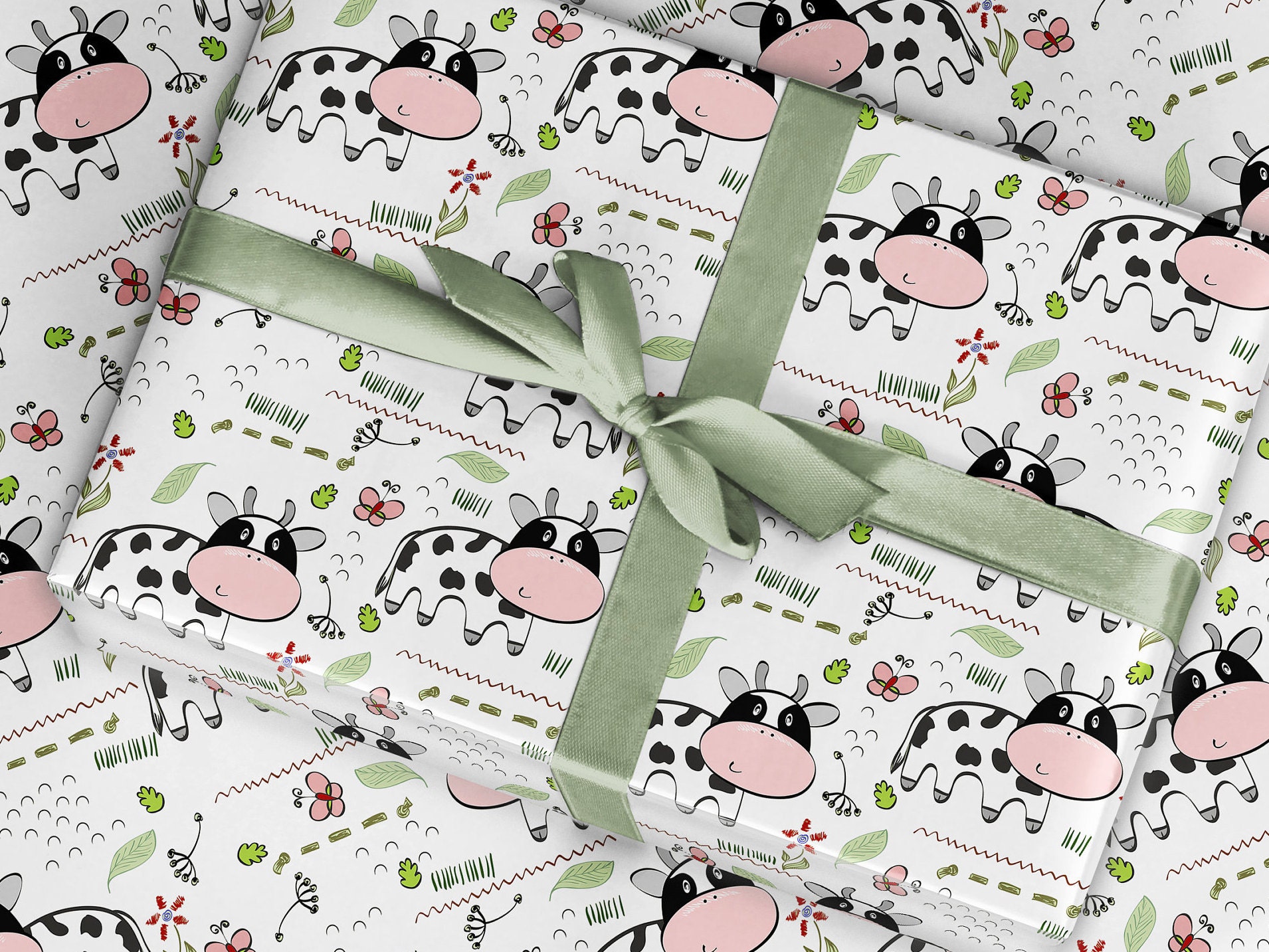 Wrapping Paper Roll, Cow Moo Farm Birthday Boys Girls 