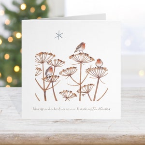 Carte commémorative de Noël en sympathie, carte de deuil de condoléances avec des rouges-gorges aquarelles, personnalisez les premiers mots si nécessaire