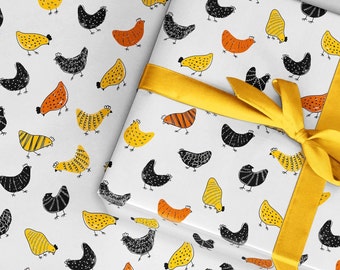 Geschenkpapierrolle mit Hühnermotiv: Geschenkpapier mit Huhn
