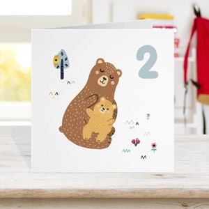 Biglietto d'auguri per bambini di qualsiasi età, biglietto d'auguri per bambini Bear con un numero, 1° 2° 3° 4° 5° compleanno biglietto moderno contemporaneo per bambini