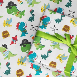 Wrapping Paper Roll,  Dinosaur dino pirate kids birthday wrapping paper gift wrap