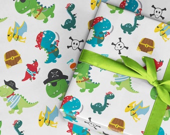 Dinosaur Pirate Wrapping Paper: Kids Birthday Gift Wrap