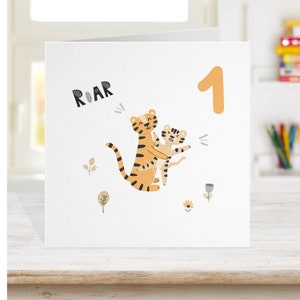 Carte d’anniversaire pour enfants de tout âge, carte d’anniversaire pour bébé Tigre avec un numéro, 1er 2e 3e 4e 5e carte d’anniversaire carte moderne contemporaine enfants