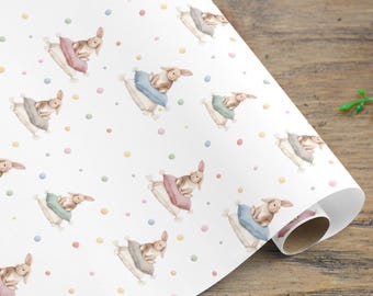 Boy or Girl, New Baby Wrapping Paper, Watercolour Rabbits, Christening Gift Wrap