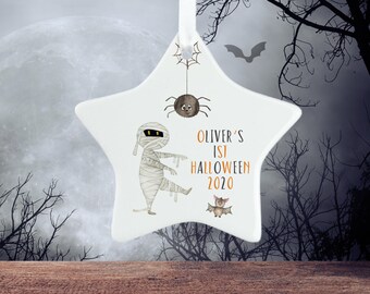 Personalised Halloween Gift, Kids first Halloween gift, Ceramic star with Ghost Pumpkins very beautiful, lovely keepsake gift for Grandkids