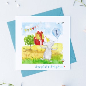 Carte d'anniversaire personnalisée, numéro dans le ballon, souris et cadeaux, papier cadeau assorti, étiquettes cadeaux, carte d'anniversaire idéale