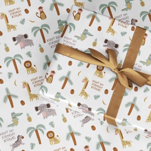 Carta da regalo personalizzata per safari di qualsiasi età, carta da regalo con animali della giungla, leone, giraffa, ghepardo, coccodrillo, design contemporaneo per compleanno di bambini