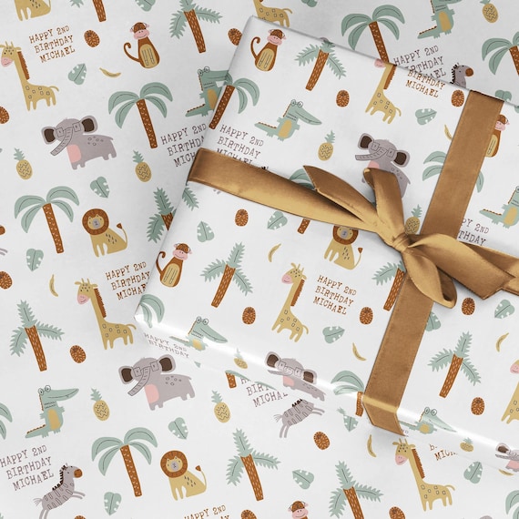 Personalised Any Age Safari Wrapping Paper Jungle Lion Etsy UK