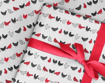 Red Chicken gift wrap sheet, Chicken Wrapping paper, Illustrated chicken wrap, chicken gift wrap, chicken lovers wrap, chicken Illustrated