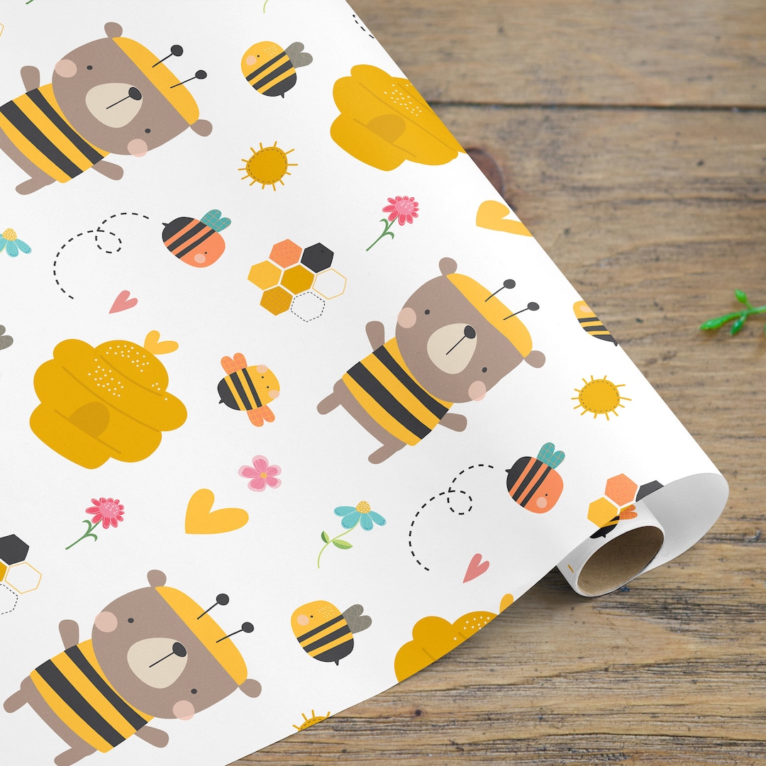 Honey Bee Wrapping Paper Roll, Bee Wrapping Paper, Honey Gift Wrap