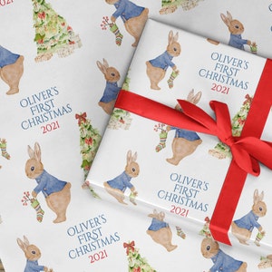 Carta da regalo personalizzata per il primo Natale, blu 1° Natale Baby nel Regno Unito, carta da regalo per bambini Coniglio Carta da regalo per bambini Coniglio di Natale