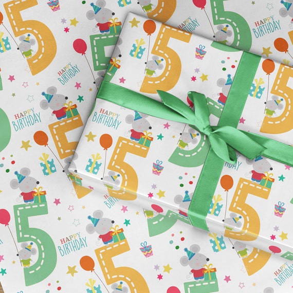 Wrapping Paper Roll 5th Birthday, Kids 5th Birthday, Mouse