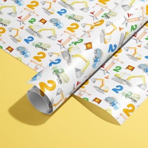 2nd Birthday Wrapping Paper Meter Roll, Builder Construction Crane Digger Kids wrapping paper, second birthday gender neutral