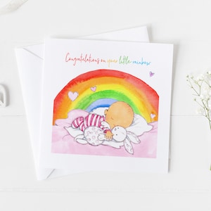 Regenbogen Kinder Baby Karte, personalisierte neue Enkelin Karte, Regenbogen Mädchen Karte