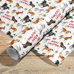Rotolo di carta da regalo natalizia a forma di cavallo, carta da regalo natalizia a forma di pony, carta da regalo natalizia a forma di pony per bambini, carta da regalo natalizia divertente, Natale a forma di cavallo
