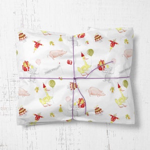 Papier d'emballage d'anniversaire de ferme, emballage cadeau pour enfants, papier d'emballage de garçon, papier d'emballage de fille, papier de souris de cochon de canard, emballage d'anniversaire d'enfants