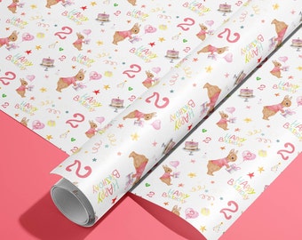 Rabbit 2nd Birthday Wrapping Paper Roll: Pink Kids Gift Wrap