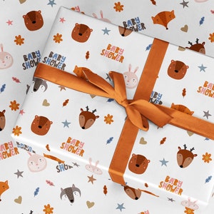 Rollo de papel de regalo para baby shower escandinavo, papel de regalo para revelación de género, papel de regalo para bebé, papel de regalo neutro para niño y niña, envío para mamá primeriza enrollado/doblado al Reino Unido