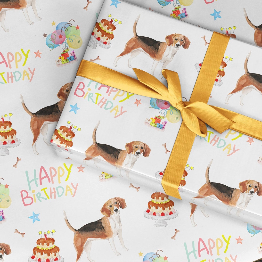 Beagle Birthday Wrapping Paper, Dog Wrapping Paper, Beagle Gift Wrap ...