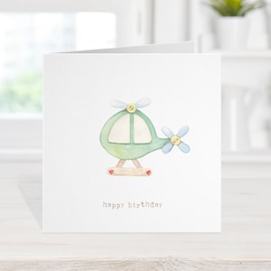 nouvelle carte de bébé garçon/fille, art d'hélicoptère de carte de 1er anniversaire, carte de félicitations nouveau bébé, carte de nouveau-né de bairn, bébé contemporain minimaliste