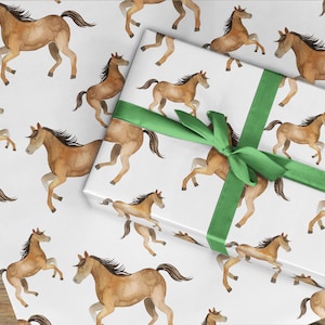 Papier cadeau cheval, papier cadeau cheval, papier cadeau poney, emballage mignon, emballer votre cadeau de sellerie cheval dans du papier pour chevaux, poulain alezan