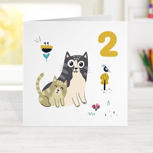 Carte d’anniversaire pour enfants de tout âge, carte d’anniversaire pour bébé chat avec un numéro, 1er 2e 3e 4e 5e carte d’anniversaire carte moderne contemporaine enfants