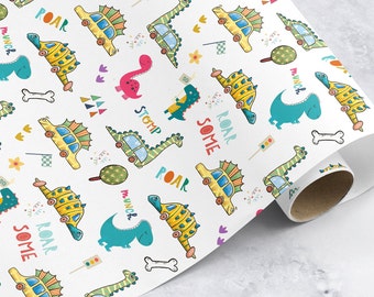 Dinosaur Birthday Wrapping Paper Roll: Kids Dino Gift Wrap