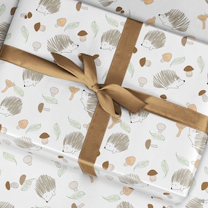 Rouleau de papier cadeau, hérisson, anniversaire d'animaux des bois, papier animal mignon, porc de conservation