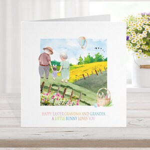 Osterkarte - Personalisierte Großeltern Familien Grußkarte, Osterhasen Karte, Enkel Enkelin Kinder Eiersuche, Hase niedlich Aquarell