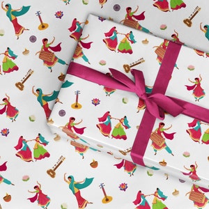 Papel de regalo para el baile de Diwali, papel de regalo para Divali, papel de regalo para el Festival de las Luces, papel de celebración budista Newar hindú, jainista, sij, familia india