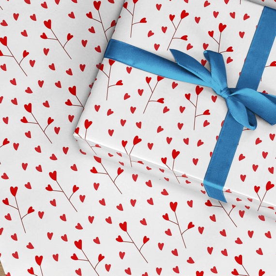 Flower Heart Wrapping Paper, Valentine Wrapping Paper, Wrapping