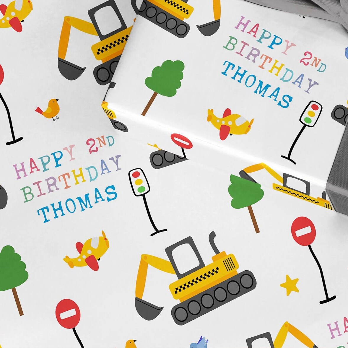 Any Age Personalised Digger Wrapping Paper Roll Construction Etsy