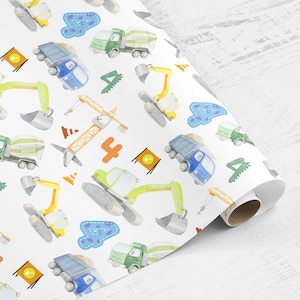 Wrapping paper roll 4th Birthday, Builder Construction Crane Digger Papier cadeau enfant, 4ème anniversaire et Papier cadeau enfant 4