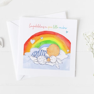 Carte de bébé personnalisée arc-en-ciel - nouvelle carte de bébé garçon fille, nouveau papier cadeau pour bébé, nouveau papier cadeau pour bébé